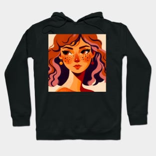 Redhead woman face with freckles portrait art Hoodie